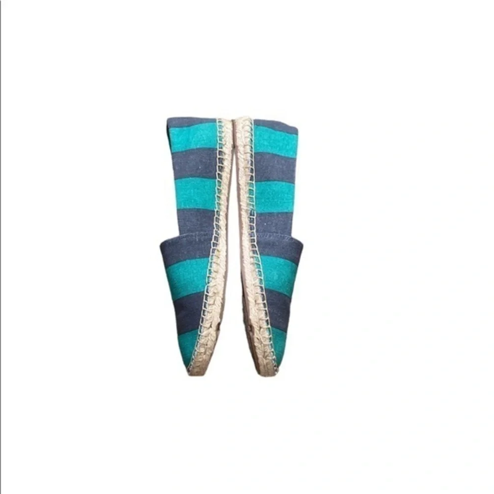 J. Crew Women’s Striped Canvas Slip-on Espadrilles‎ Navy Blue Green Size 8